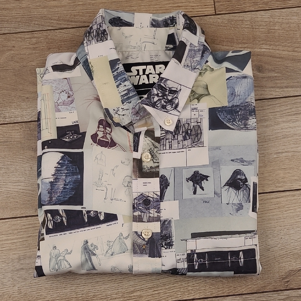 RSVLTS Darth Vader Star Wars KUNUFLEX Short Sleeve Button‎ Up Mens Shirt Sz XS